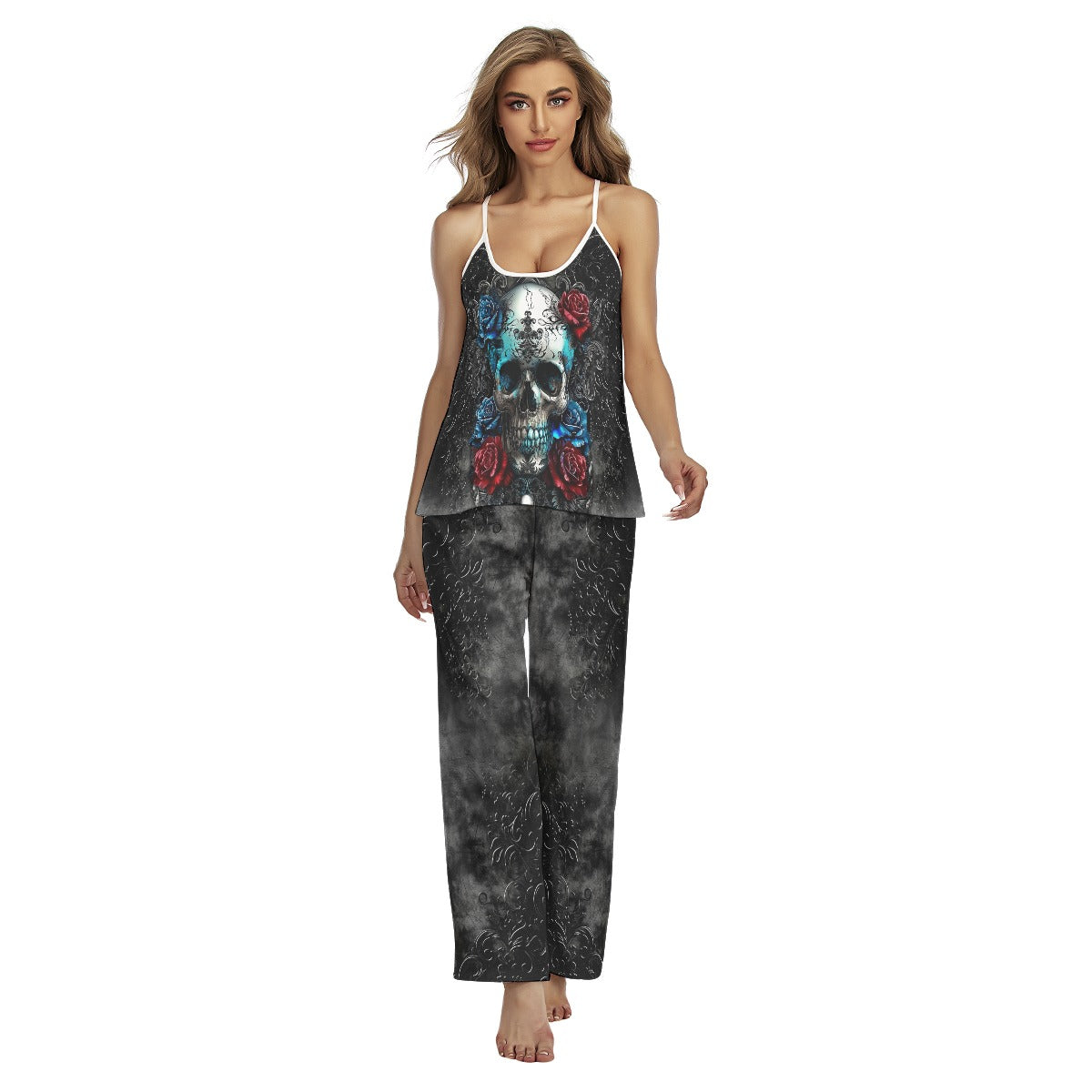 Red Blue Skull Art Cami Pajamas Sets For Women Sleepwears Combo - Wonder Skull