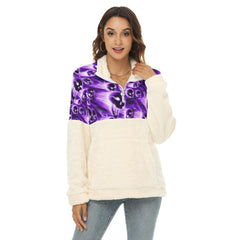 Violet Skull Fire Borg Fleece Sweatshirt With Half Zip - Wonder Skull