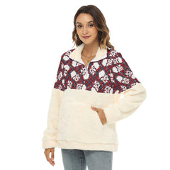 Christmas Skull Borg Fleece Sweatshirt With Half Zip - Wonder Skull