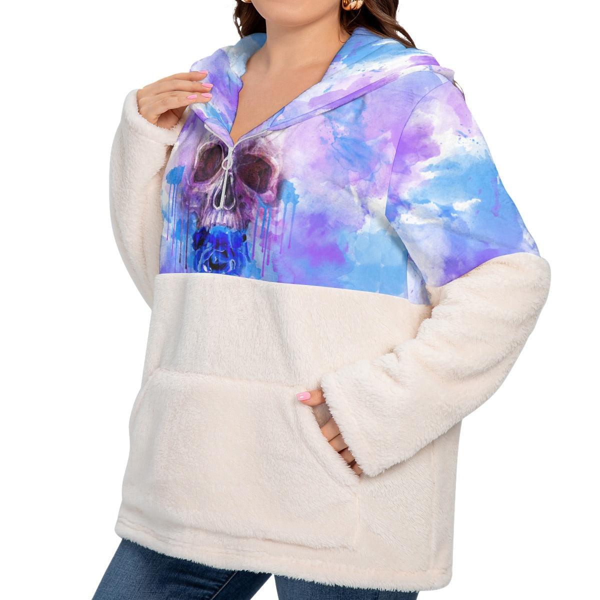 Colorful Skull Borg Fleece Hoodie With Half Zip - Wonder Skull