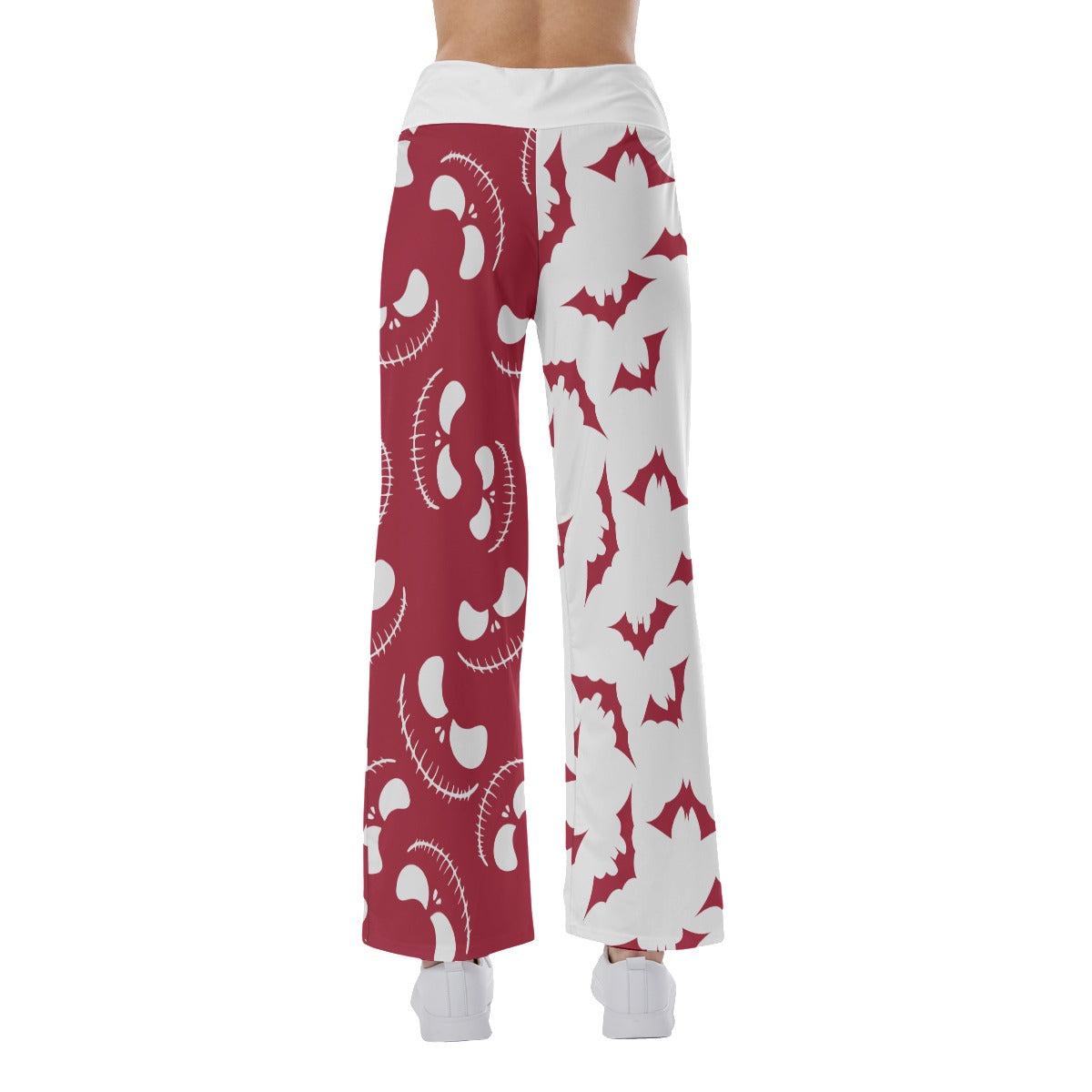 Red Grey Halloween Skull Nightmare Women's High-waisted Wide Leg Pants | Wonder Skull