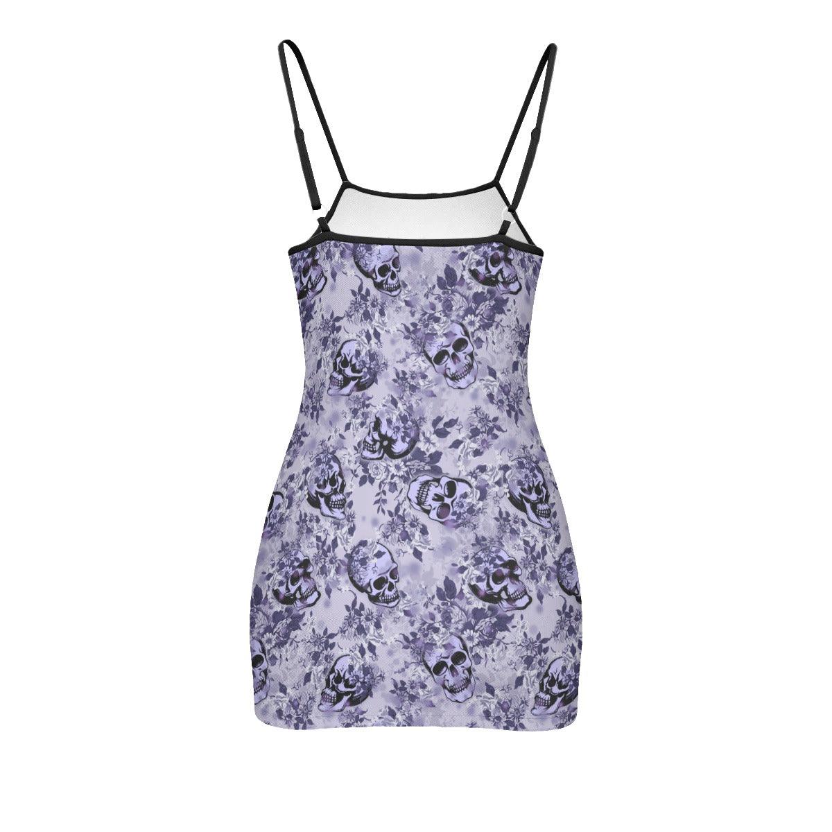 Purple Pastel Skull Lovers Printed Body Dress, Naughty Sleeveless Minidress For Women-Wonder Skull