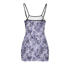 Purple Pastel Skull Lovers Printed Body Dress, Naughty Sleeveless Minidress For Women-Wonder Skull