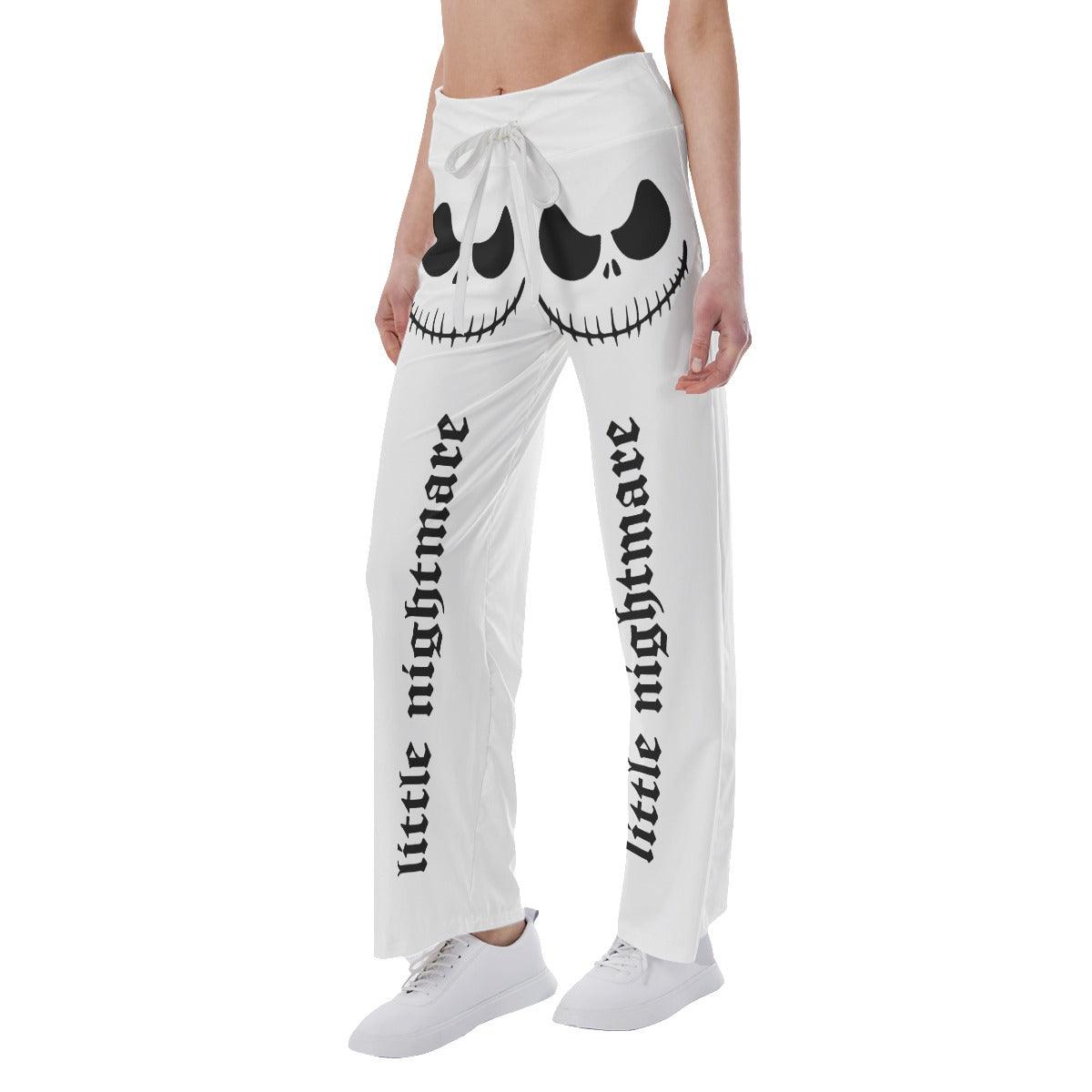 White Skull Nightmare High-waisted Wide Leg Pants - Wonder Skull
