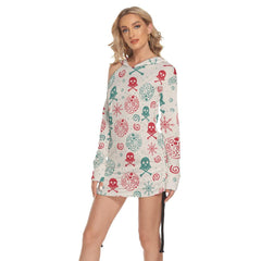 Christmas Skull Berries Print Open Shoulder Dress-Wonder Skull