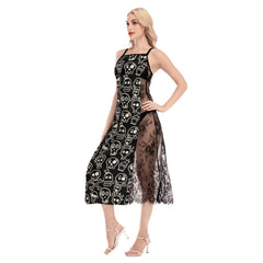 Hot Black Gothic Skull Pattern Lace Cami Cross Back Women Dress - Wonder Skull