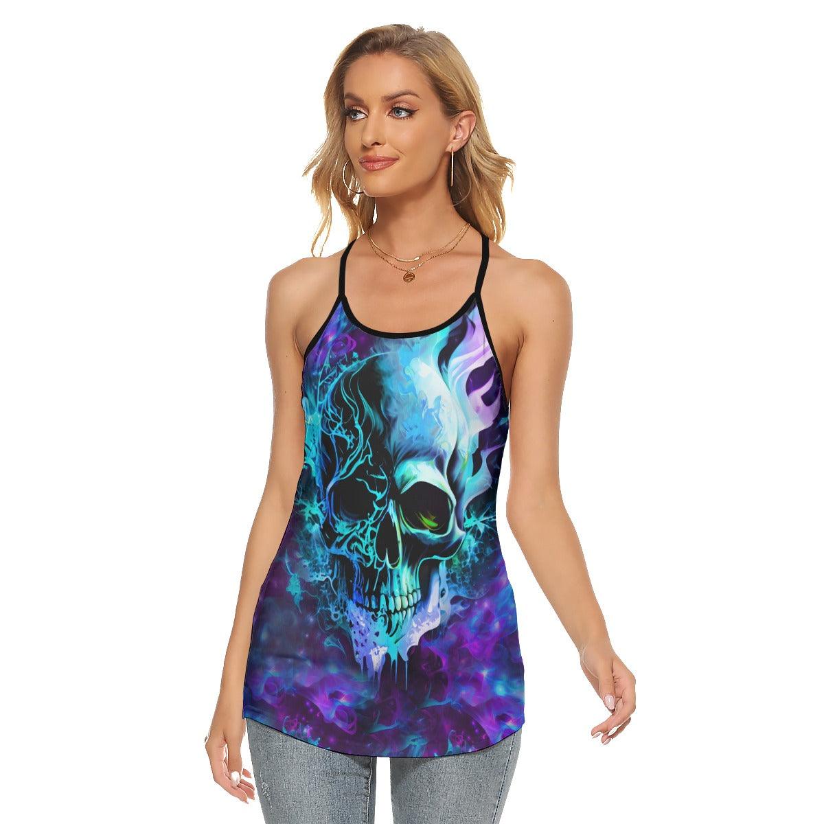 Skull Abtract 3D Criss-Cross Open Back Tank Top - Wonder Skull