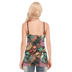 Skull Colorful Pattern Gothic Eyelet Lace-up Letter Dress - Wonder Skull