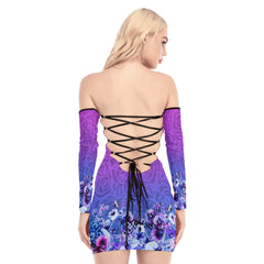Skull Gothic Flower Off-shoulder Back Lace-up Dress - Wonder Skull