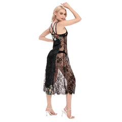 Hot Skull Flower Gothic Lace Cami Cross Back Women Dress - Wonder Skull