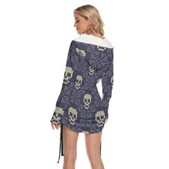 Christmas Violet White Skull Pattern Print Open Shoulder Dress - Wonder Skull