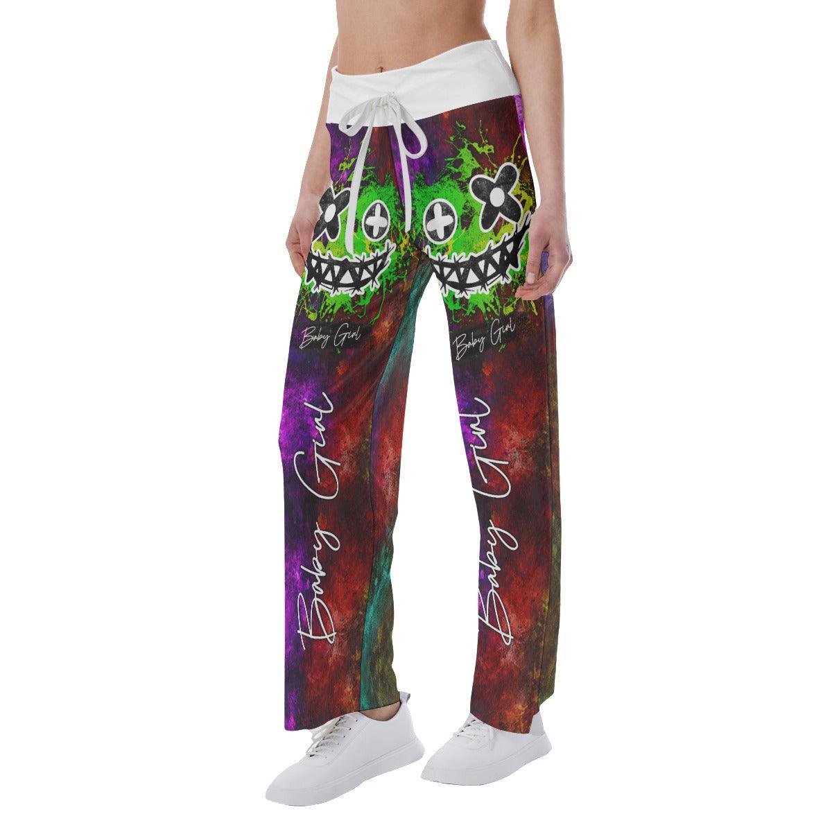 Green Purple Horror Little Smile High-waisted Wide Leg Pants - Wonder Skull