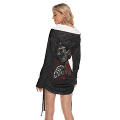 Skull Gothic Romantic Rose Open Shoulder Hoodie Dress - Wonder Skull