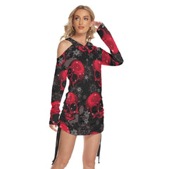 Christmas Skull Snow Flake Camo Print Open Shoulder Dress - Wonder Skull