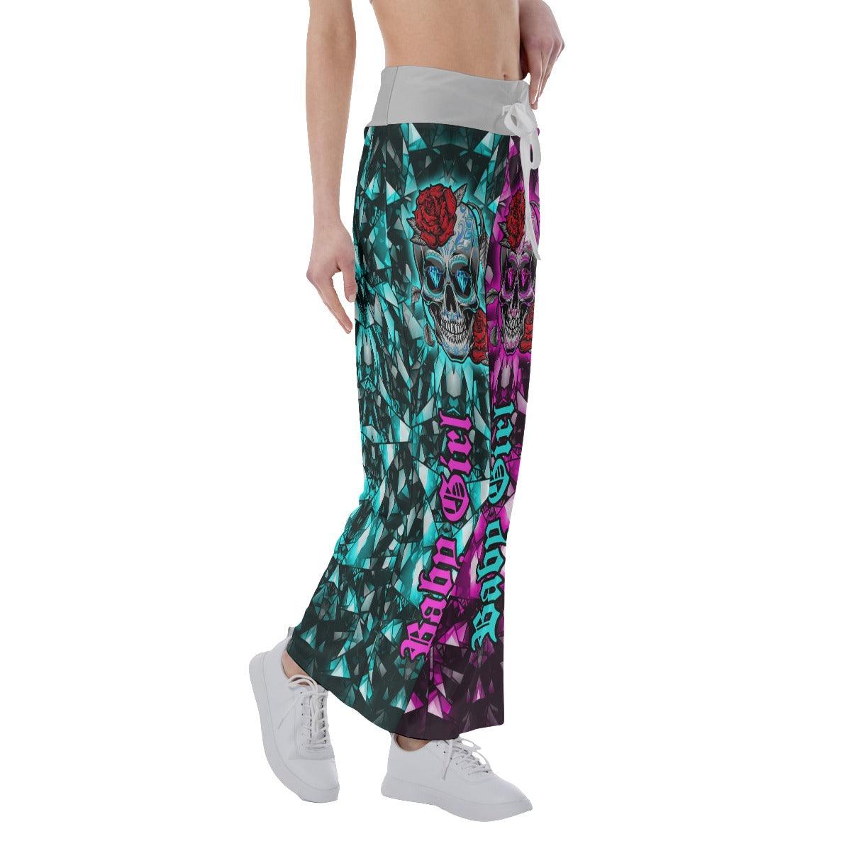 Baby Girl Half Cyan Pink High-waisted Wide Leg Pants - Wonder Skull