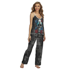 Red Blue Skull Art Cami Pajamas Sets For Women Sleepwears Combo - Wonder Skull