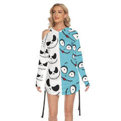 Mix Match SaJack Open Shoulder Dress Hoodie - Wonder Skull
