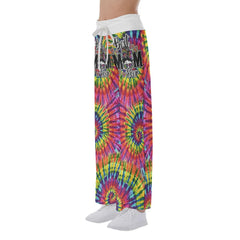 Rainbow TieDye Skull Mom High-waisted Wide Leg Pants - Wonder Skull