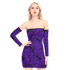 Purple Heart Skull Off-shoulder Back Lace-up Dress - Wonder Skull
