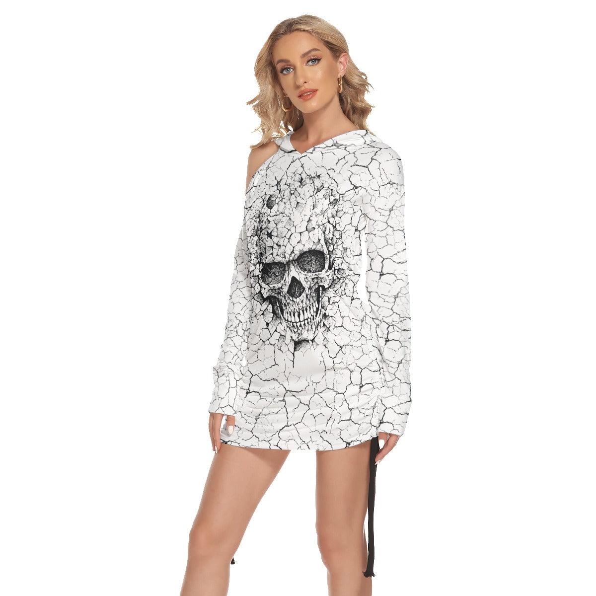 Drawing Skull Print Open Shoulder Dress - Wonder Skull