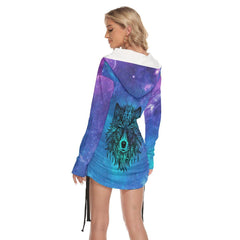Space Galaxy Wolf All Over Print Women One Shoulder Dress With Waist Shirring, Hoodie For Women - Wonder Skull