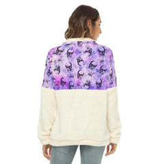 Purple Gothic Skull Spider Fleece Sweatshirt With Half Zip - Wonder Skull