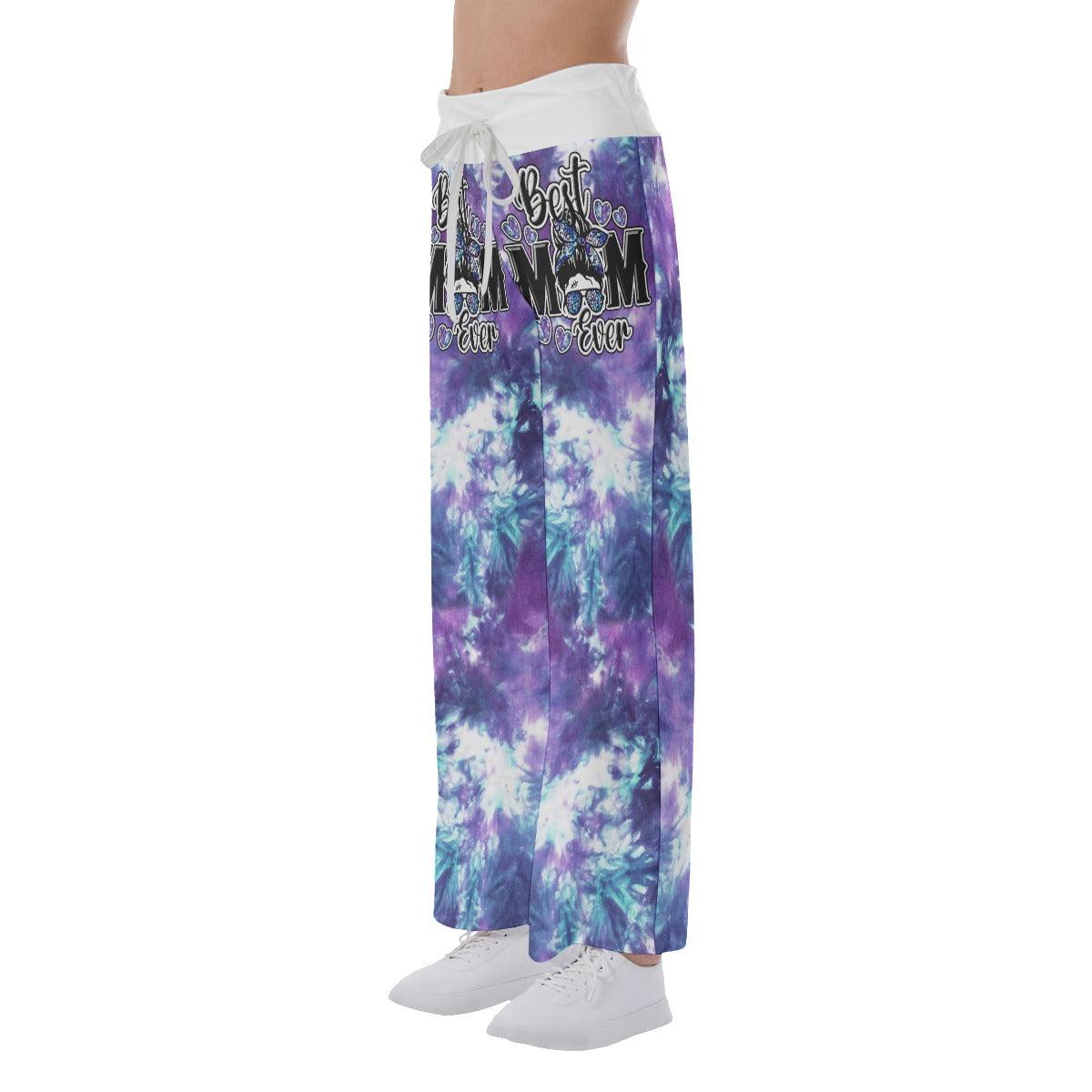 Purple Cloud Skull Mom High-waisted Wide Leg Pants - Wonder Skull