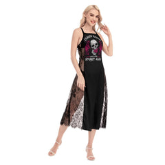 Funny Classy Sassy Skull Lace Cami Cross Back Women Dress - Wonder Skull