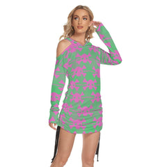 Christmas Green Red Skull Buffalo Flaid Print Open Shoulder Dress-Wonder Skull