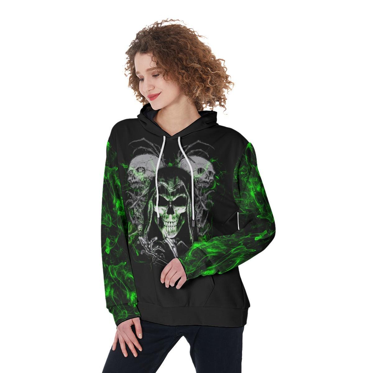 Green Skull I Am Who I Am Funny Hoodie For Women - Wonder Skull