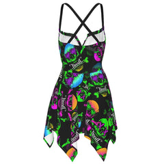 Skull Colorfull Pattern All-Over Print Women's Slip Dress - Wonder Skull