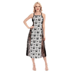 Hot Jesus Skull Pattern Lace Cami Cross Back Women Dress - Wonder Skull