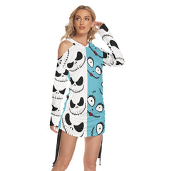 Mix Match SaJack Open Shoulder Dress Hoodie - Wonder Skull