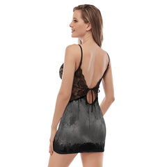 Gray Skull Back Straps Cami Dress With Lace - Wonder Skull