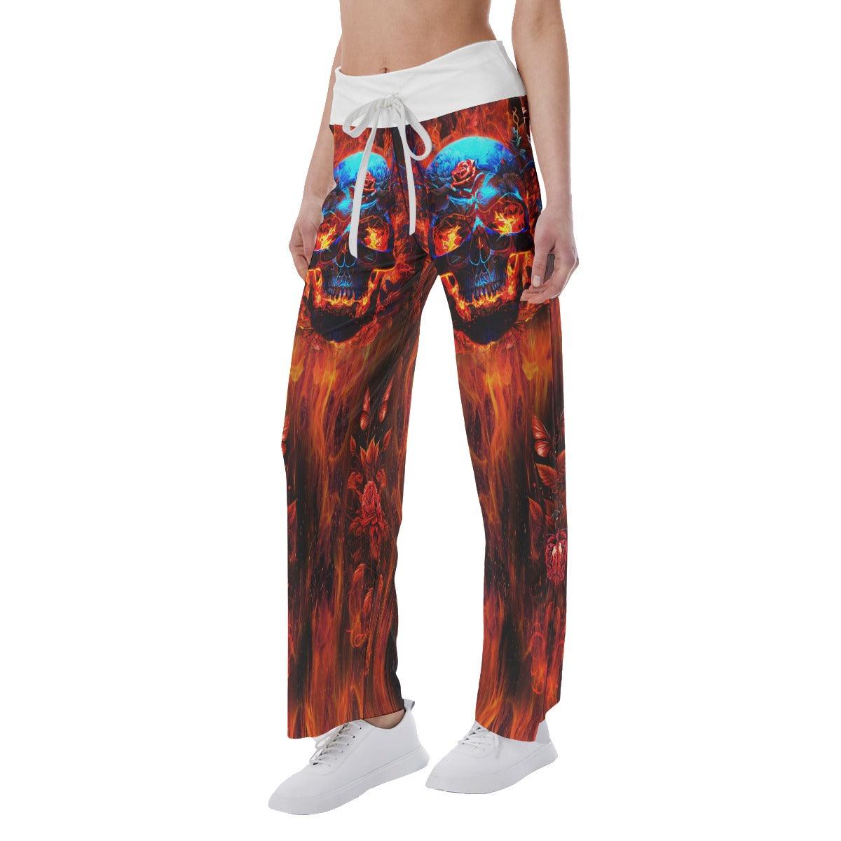 Fire Skull 3D High-waisted Wide Leg Pants - Wonder Skull