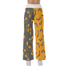 Orange Grey Halloween Skull Nightmare Women's High-waisted Wide Leg Pants | Wonder Skull