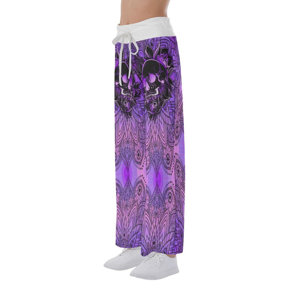 Violet Skull Mandala High-waisted Wide Leg Pants - Wonder Skull