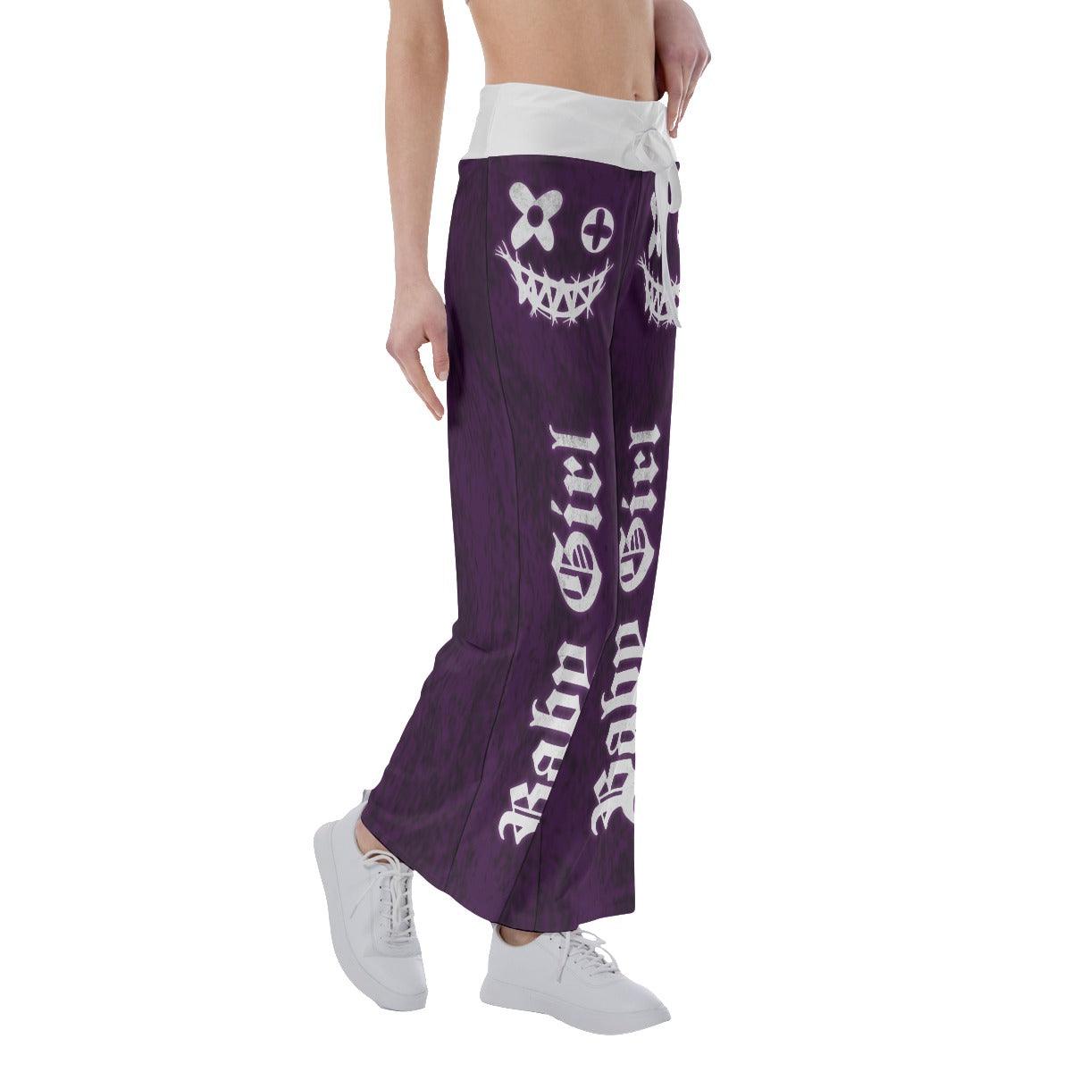 Dark Purple Bae Girl Skull High-waisted Wide Leg Pants - Wonder Skull