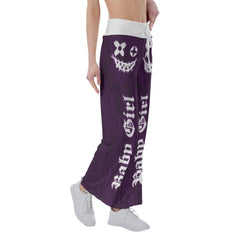 Dark Purple Bae Girl Skull High-waisted Wide Leg Pants - Wonder Skull