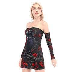 Cool Raven In The Forest Off-shoulder Back Lace-up Dress - Wonder Skull