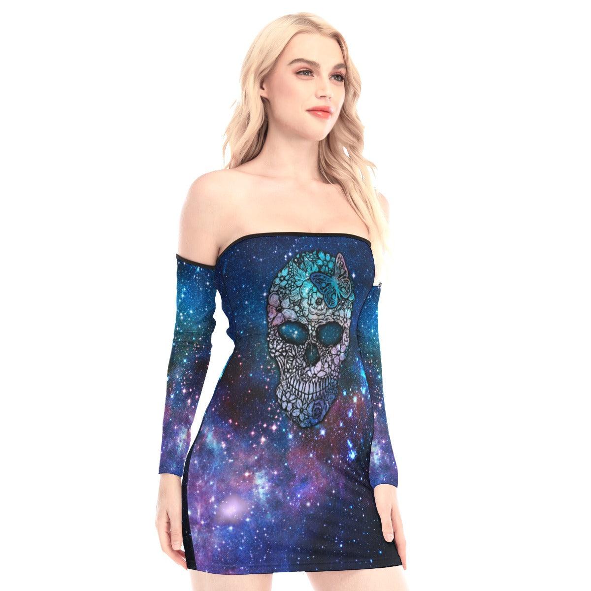 Galaxy Butterfly Skull Off-shoulder Back Lace-up Dress - Wonder Skull