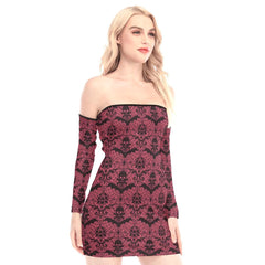 Skull And Bat Red Off-shoulder Back Lace-up Dress - Wonder Skull