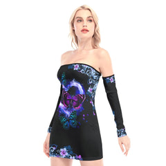 Flower Heart Buterflies Off-shoulder Back Lace-up Dress - Wonder Skull