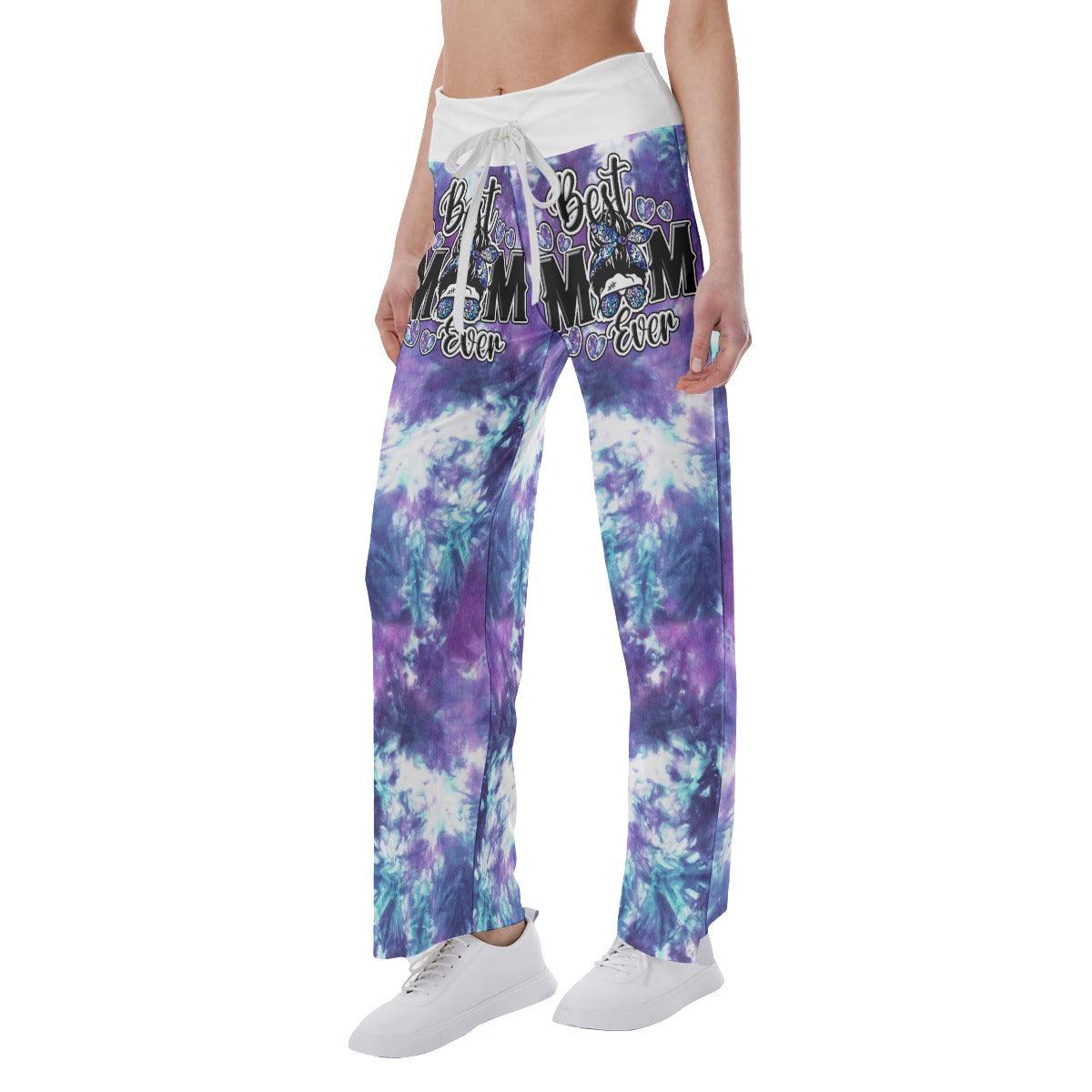 Purple Cloud Skull Mom High-waisted Wide Leg Pants - Wonder Skull