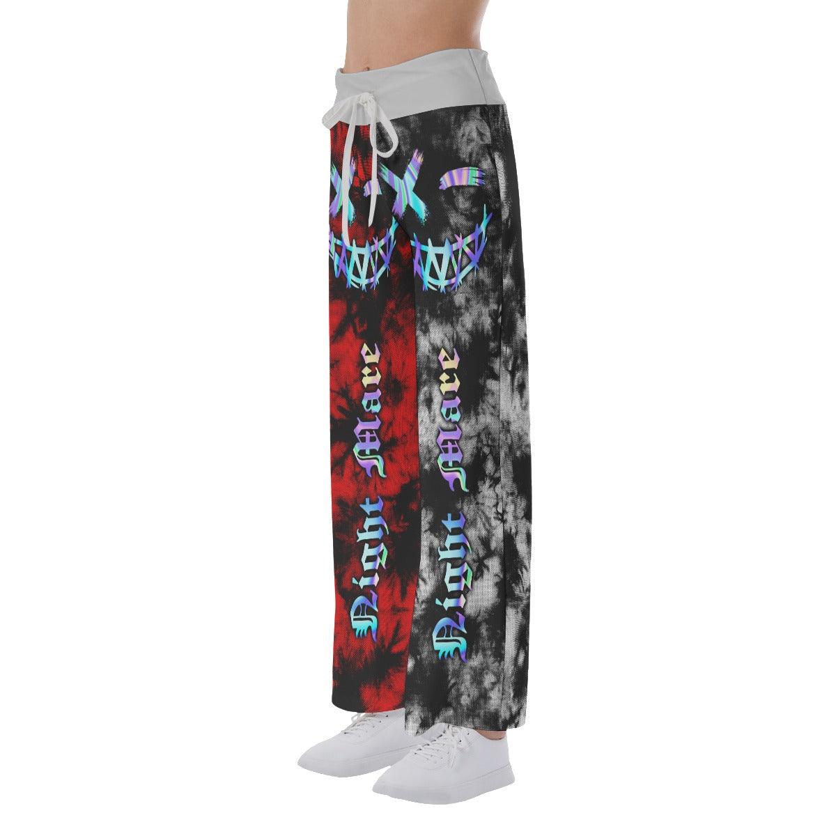 TieDye Half Red Half Gray High-waisted Wide Leg Pants - Wonder Skull
