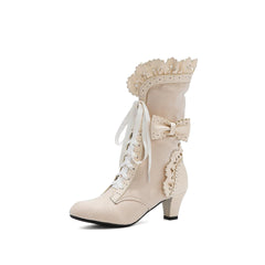 Victorian Lace-up Plus Boots, Adorable High Heel For Women - Wonder Skull