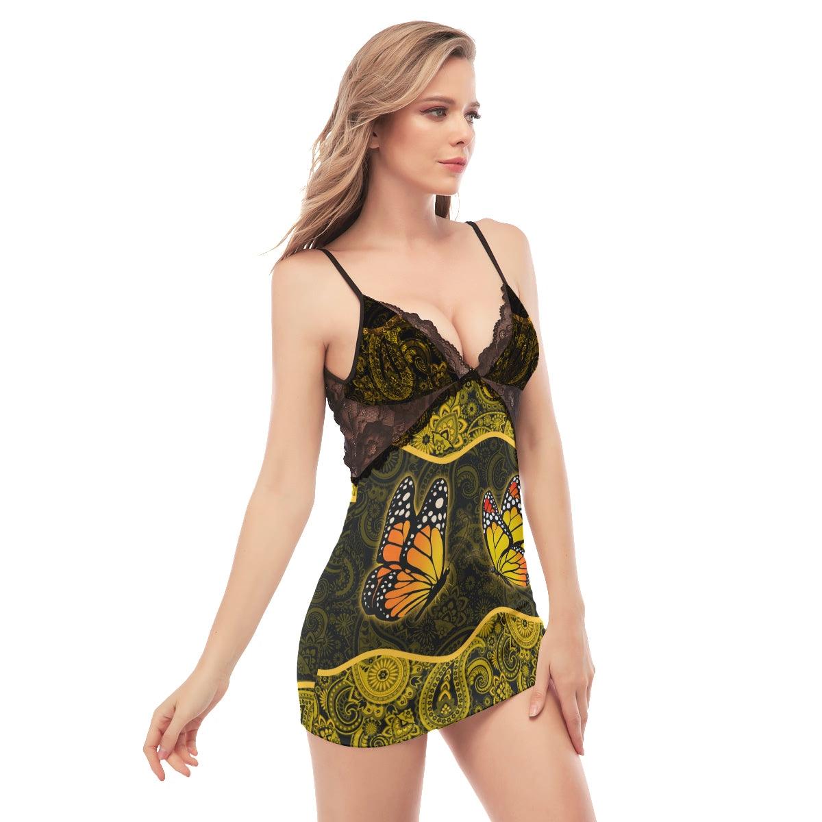 Yellow Butterflies Lace Chemise Nightgown - Wonder Skull