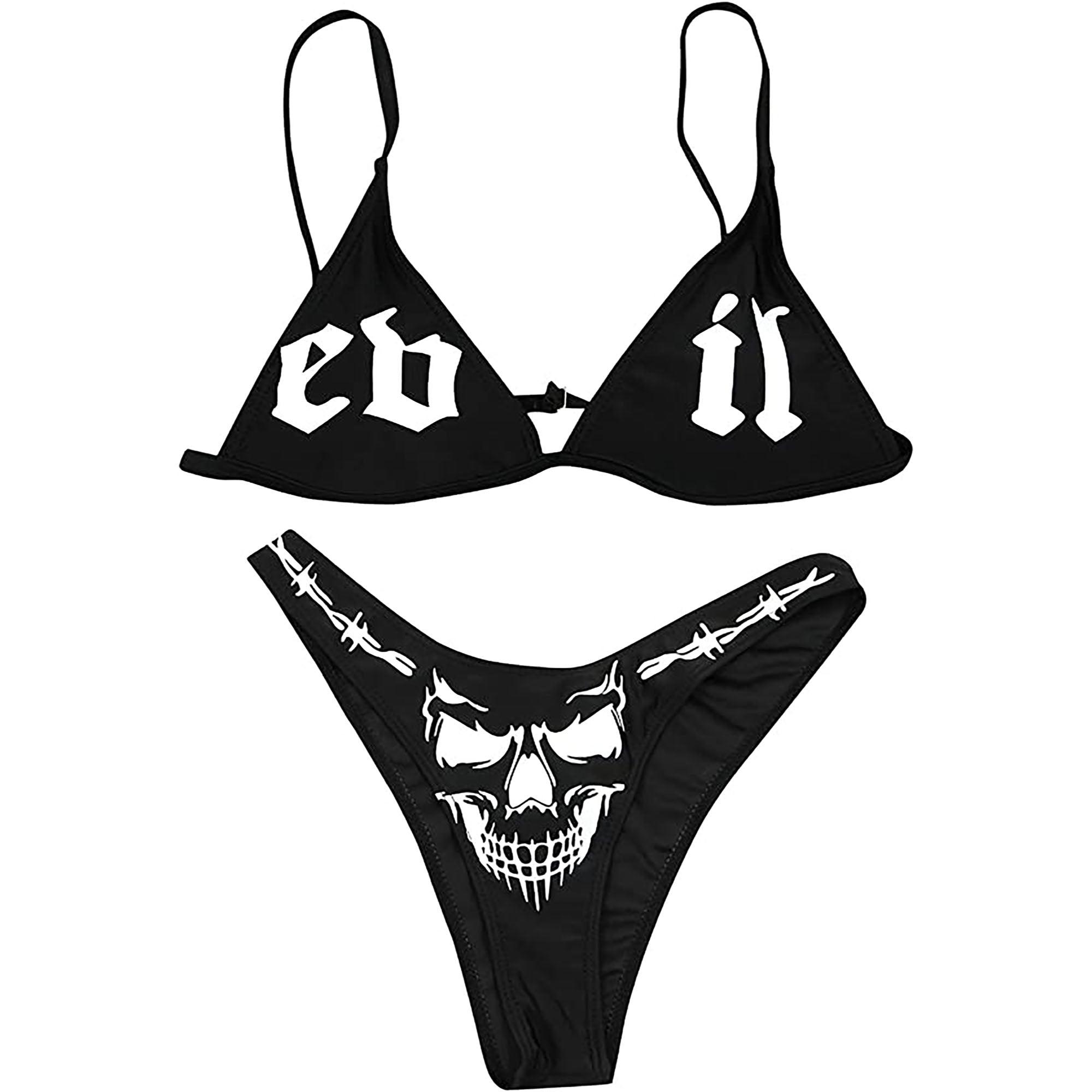 Funny 2Pcs Bikini Suits Deep V-neck Triangle Bottoms Swimsuits - Wonder Skull