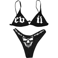 Funny 2Pcs Bikini Suits Deep V-neck Triangle Bottoms Swimsuits - Wonder Skull