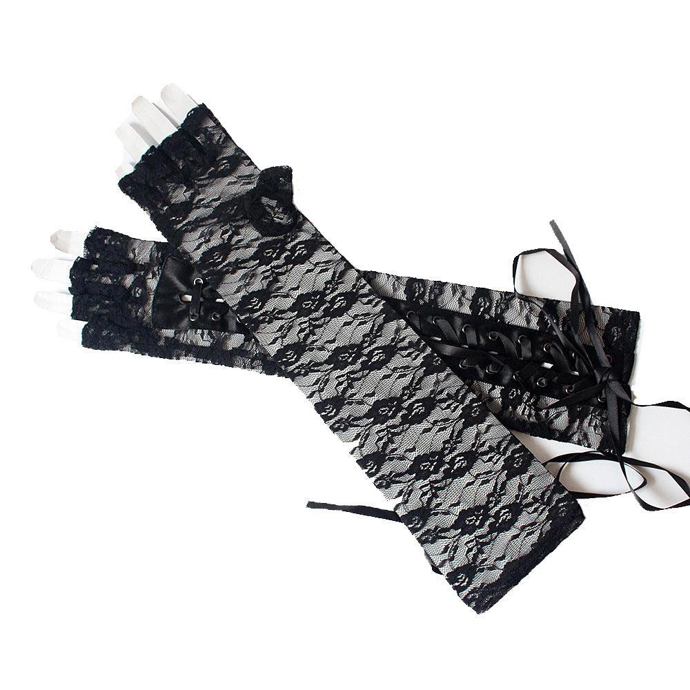 Long Lace Tie Ribbon Rivet Gloves, Sexy Accessories For Women - Wonder Skull